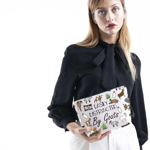 Funny Goat Gift Easily Distracted By Goats Zipper Pouch Bag Goat Inspirational G - Picture 4 of 6